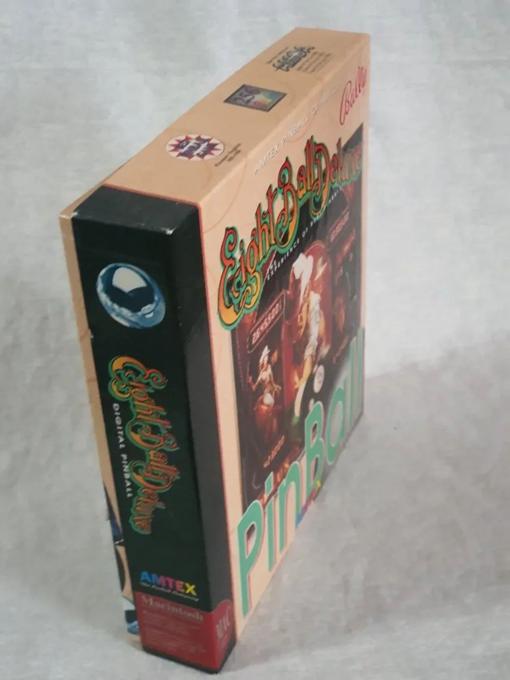 Bally Eight Ball Deluxe Pinball Game Amtex Broderbund MAC Apple Computer Big Box